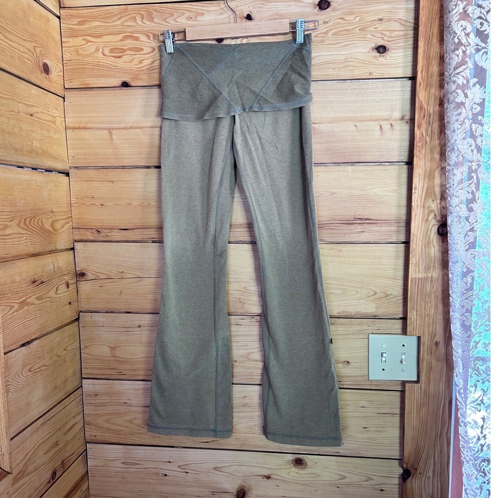 Flare Pants XSmall Green  Rollover Waist Organic Cotton Tonic Boho Oatmeal Yoga